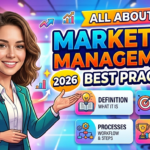 “Marketing management best practices 2026 concept with female marketing expert presenting strategy planning, marketing processes, and business growth analytics.” “Digital marketing management guide 2026 featuring strategy planning, marketing workflow, best practices, and business analytics dashboard.” “Marketing management strategy and best practices 2026 visual guide with charts, analytics data, and marketing planning concepts.”